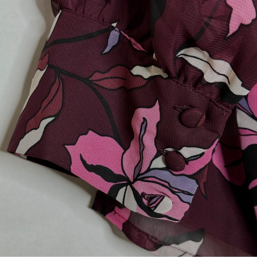 Lane Bryant Blouse Dark Floral Sheer Cranberry Plum Plus Purple Burgundy Size 18 - Picture 5 of 16